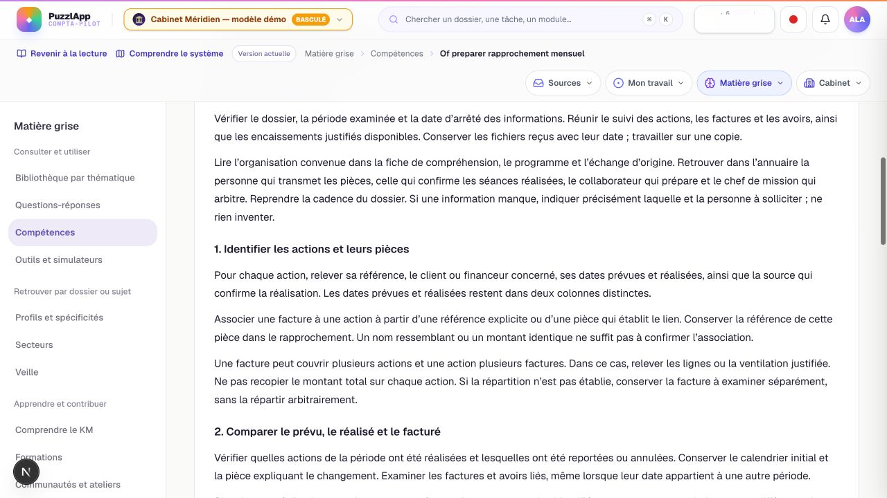 Extrait de la méthode, version 0.1.1 : la consigne sur les factures couvrant plusieurs actions évite de compter plusieurs fois le même montant. Capture de l’application locale ; préparation du support dans Méridien.